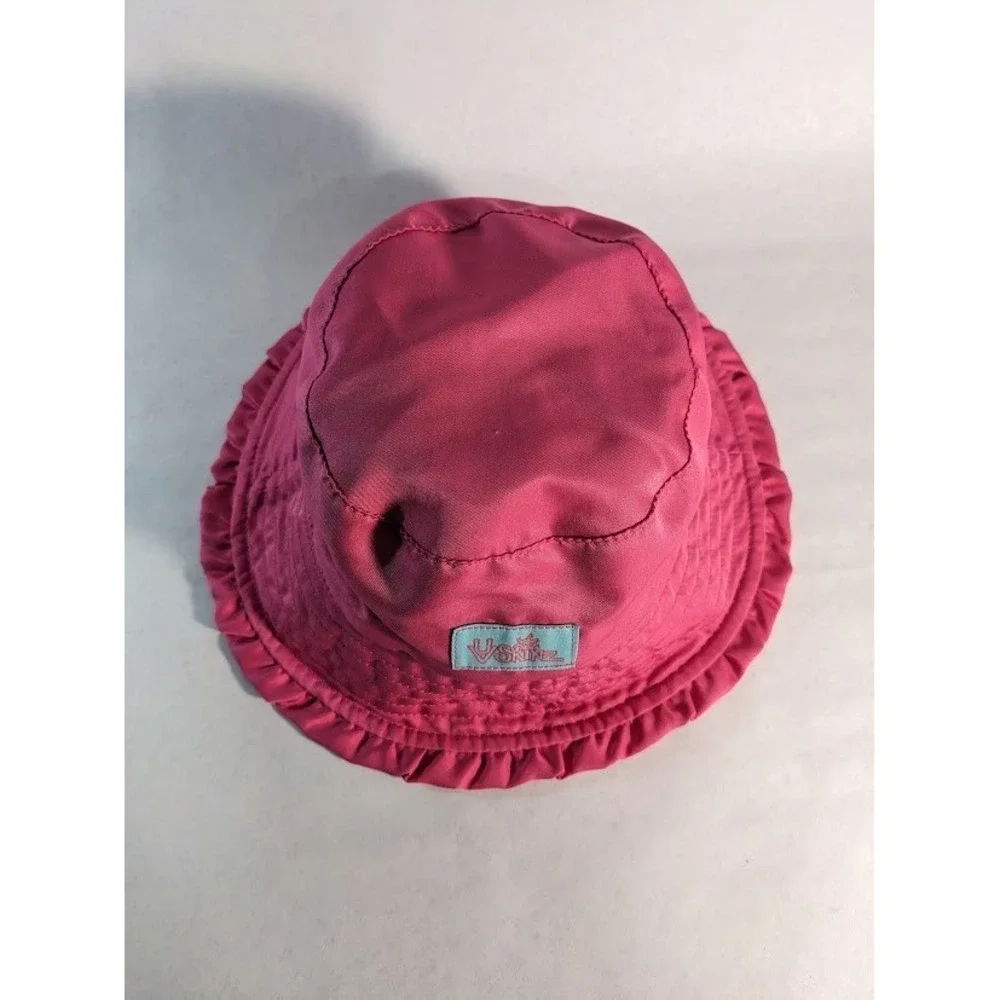UV Skinz Girls Reversible Bucket Hat Pink Tropical Flamingo Sun Ruffle Brim 4-6